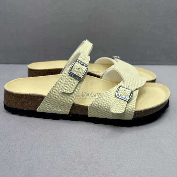 Birki's by Birkenstock Aziza Womens Size 7 Sandals Yellow Leather Double Buckle - Picture 1 of 8